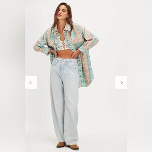 NWT Free People Wonderland Fog Jacquard Shirt Small